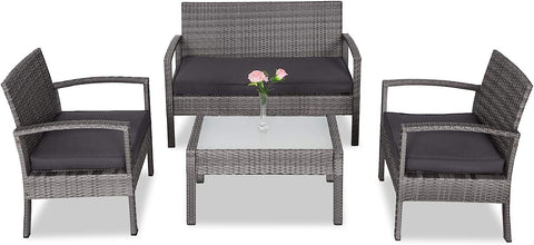 Polyrattan Lounge Set Safety Glass Top 7 Pieces 2 Armchairs 1 Garden Bench