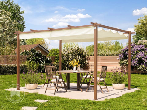 3x4m Pergola in wood look; with awning in champagne
