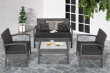 Polyrattan Lounge Set Safety Glass Top 7 Pieces 2 Armchairs 1 Garden Bench