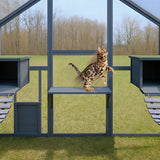 Outdoor Cat Enclosure 140 x 187 x 187 cm Wooden Cage, Water-Resistant Canopy for Protection