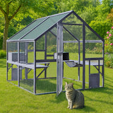 Outdoor Cat Enclosure 140 x 187 x 187 cm Wooden Cage, Water-Resistant Canopy for Protection