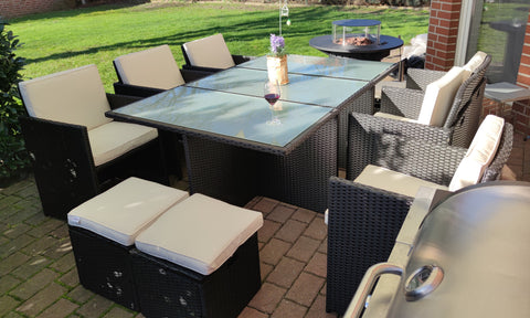Poly Rattan Garden Set Cube 6 Chairs 4 Stools and Table ..11 Piece