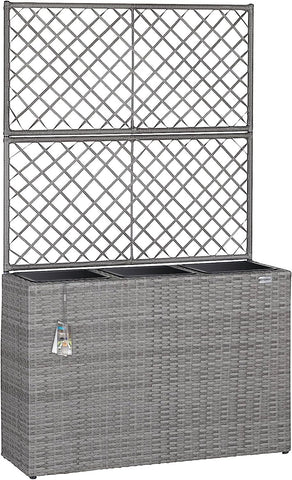 Poly Rattan Planter Trellis Flower Box -3 Inner Pots, Removable Flower Pot
