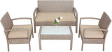 Polyrattan Lounge Set 5 cm Cushions 5 mm Safety Glass Top 7-Piece 2 Armchairs 1 Garden Bench