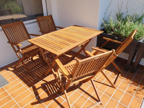 Furniture Set 5 Pieces Acacia Wood Folding Table and Chair