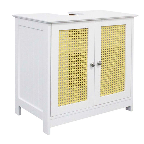 Vanity Unit White Country Chic Bath w/Doors in Trellis Design