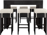Rattan aluminum bar set with 6 bar stools + 2 cover sets + protective cover, stainless steel screws