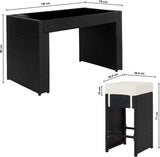 Rattan aluminum bar set with 6 bar stools + 2 cover sets + protective cover, stainless steel screws