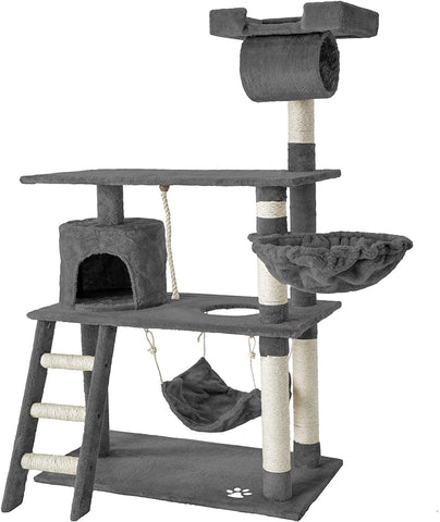 Cat scratching post with many cuddle and play options, 141cm high Gray