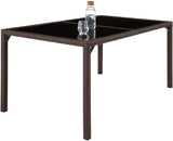 Poly rattan seating group, 6 chairs with seat cushions, 1 table with 2 glass plates