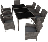 Rattan dining set, 8 chairs + 1 dining table with glass tops DK GREY