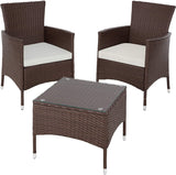 Polyrattan garden set, 2 chairs and small table with glass top