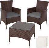 Polyrattan garden set, 2 chairs and small table with glass top