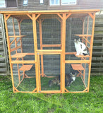 Wooden Outdoor Pet Playpen for Cats 180x88x169 cm with 6 Platforms