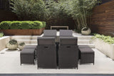 Rattan 9-Piece Set Garden Furniture Set 4 Chairs 4 Stools 1 Table Black
