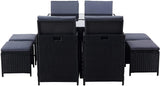 Rattan 9-Piece Set Garden Furniture Set 4 Chairs 4 Stools 1 Table Black