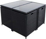 Rattan 9-Piece Set Garden Furniture Set 4 Chairs 4 Stools 1 Table Black