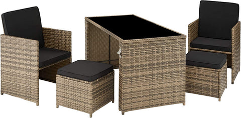 Rattan 5-Piece Garden Furniture Set with Dining Table, Armchair and Stools  3 Colours
