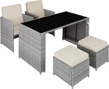 Rattan 5-Piece Garden Furniture Set with Dining Table, Armchair and Stools  3 Colours