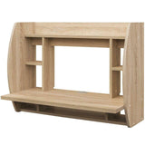 Floating Wall Mounted Computer Desk With Storage Shelves Home Office Table Oak/White