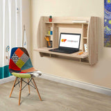 Floating Wall Mounted Computer Desk With Storage Shelves Home Office Table Oak/White