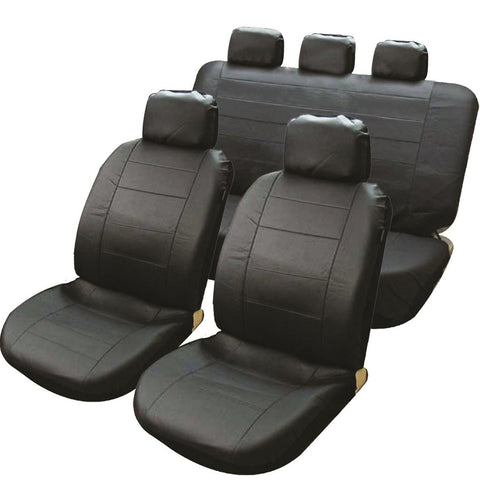 BLACK LEATHER LOOK CAR AIR BAG FRIENDLY SEAT COVERS SET SPLIT