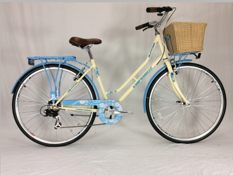Ladies step through bike with basket blue 18"