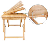 Laptop Table Bamboo Height Adjustable Drawer Ventilation Holes 55 x 35 x 20 - 28 cm for Bed Couch Sofa Breakfast