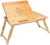 Laptop Table Bamboo Height Adjustable Drawer Ventilation Holes 55 x 35 x 20 - 28 cm for Bed Couch Sofa Breakfast
