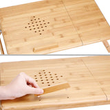 Laptop Table Bamboo Height Adjustable Drawer Ventilation Holes 55 x 35 x 20 - 28 cm for Bed Couch Sofa Breakfast