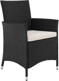 BLACK Rattan Seating Set, 6 Chairs with Seat Cushions, 1 Table with 2 Glass Tops, Including Protective Cover