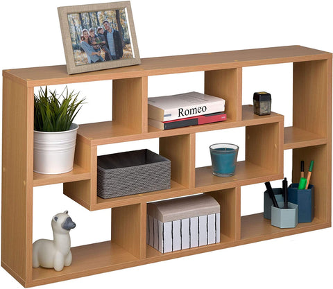 Wall Shelf with 8 Compartments Wooden Hanging Shelf   85 x 48 x 16 cm