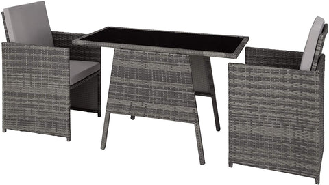 Folding Rattan Set for 2 People 2 Chairs and 1 Table with Glass Top