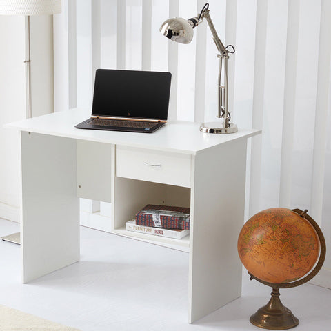 Office Computer Desk with 1 Drawer and 1 Open Shelf White