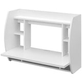 Floating Wall Mounted Computer Desk With Storage Shelves Home Office Table Oak/White