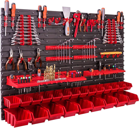 Wall Shelf 115 x 78 cm Tool Holders 23 Pieces Stackable Boxes Storage Boxes Extra Strong Wall Panels