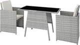 Folding Rattan Set for 2 People 2 Chairs and 1 Table with Glass Top