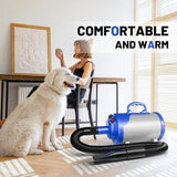 Dog Hair Dryer Blower Very Quiet 5.2 HP / 3800 W Motor Adjustable Speed, Dog Grooming Dryer Blower with 4 Different Nozzles Elastic Hose