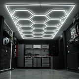 Hexagon LED Lamp 14 Lights & Frame | Car Garage Workshop Gym Salon Showroom