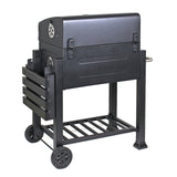 BBQ Charcoal Trolley, Side Shelf, Grill Thermometer, Height Adjustment
