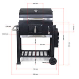 BBQ Charcoal Trolley, Side Shelf, Grill Thermometer, Height Adjustment