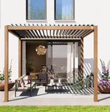 3x3m pergola in wood look; with slatted roof in pearl grey