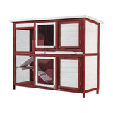 Rabbit Barn with Two Levels & Stairs, Removable Floor, Red-white