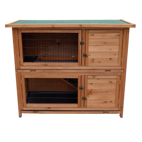 2-Story Luxury Rabbit Hutch Wood Pet House Guinea Pig Hamster
