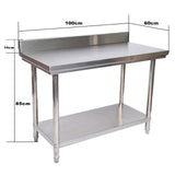 Stainless steel table Work table Stainless steel table with upstand 100x60x85