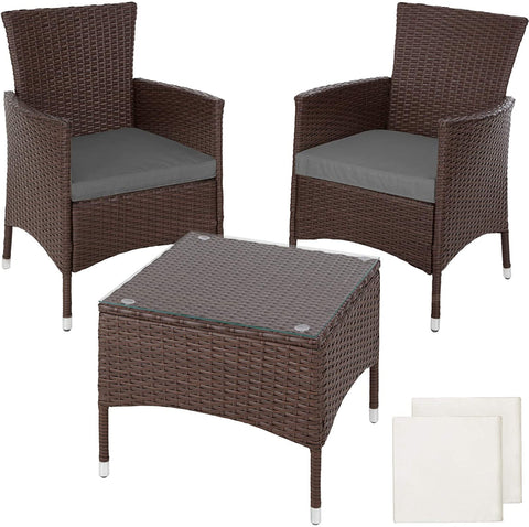 Rattan Garden Set | 2 Chairs and Small Table with Glass top