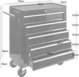 Workshop Trolley 5 Compartments Central Lockable Anti-Slip Coating Wheels with Parking Brake Solid Metal