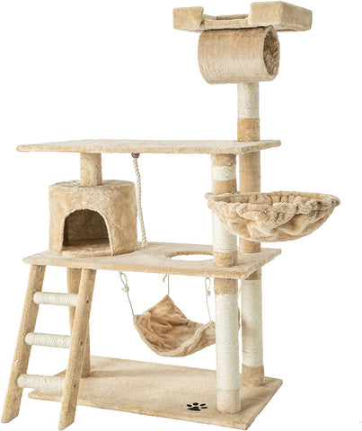 Cat scratching post with many cuddle and play options, 141cm high Beige
