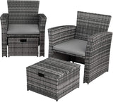 Dk Grey Poly-rattan Garden / Balcony / Patio Set for 4 People with Stool, Storage Compartment Under Sofa Seat, Table with Shelf