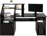 Computer Desk Workstation, PC Desktop Table, Keyboard Tray & Cupboard Drawers, MDF